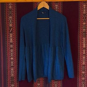 Eileen Fisher blue 100% wool cardigan sweater